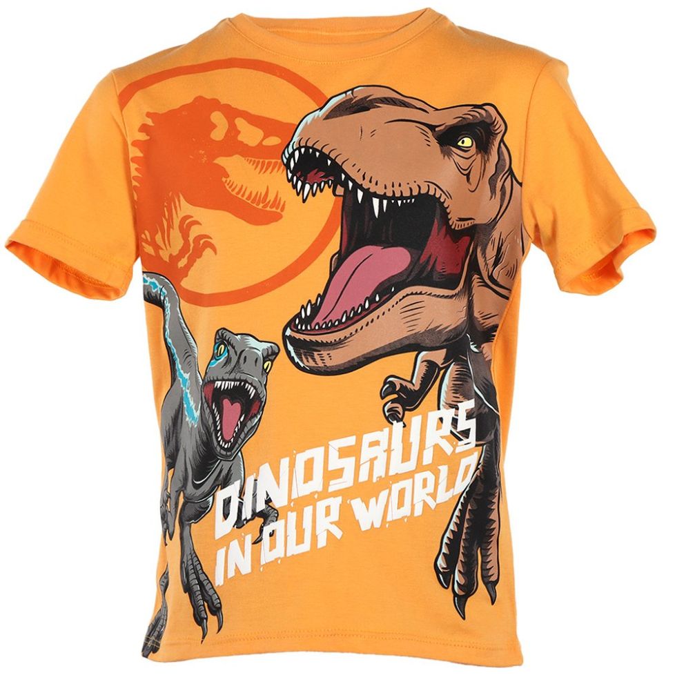 Playera Manga Corta Jurassic World Anaranjada para Niño