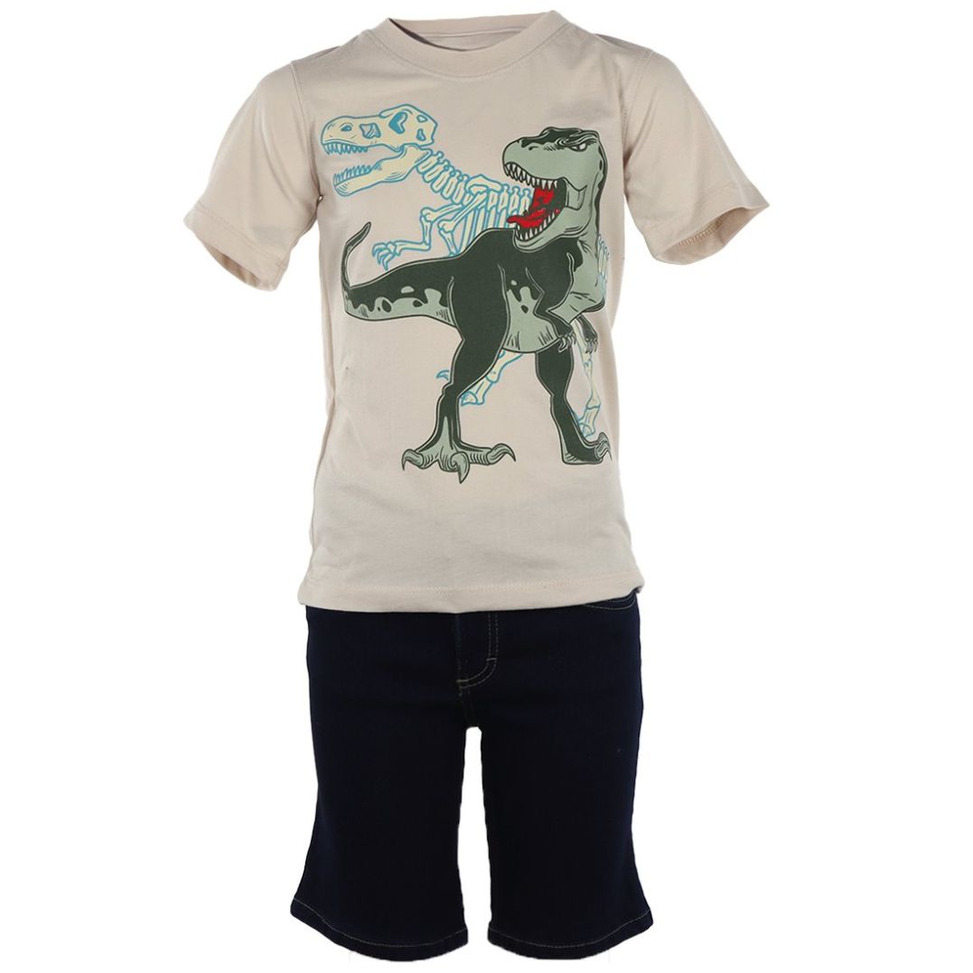 Conjunto Only Friends Playera Beige Dinosaurios Y Bermuda de Mezclilla para Niño
