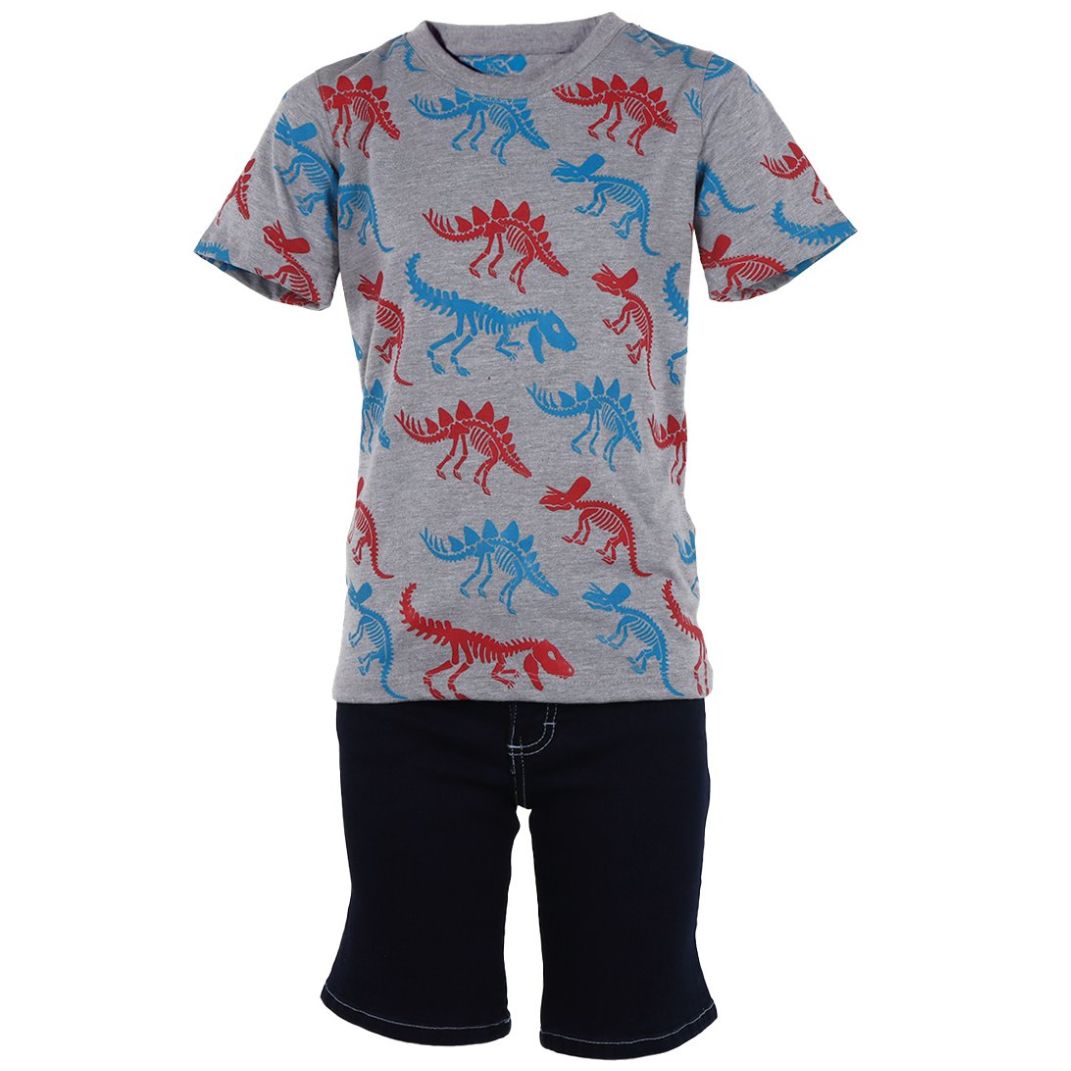 Conjunto Only Friends Playera Gris de Fósiles Y Bermuda de Mezclilla para Niño
