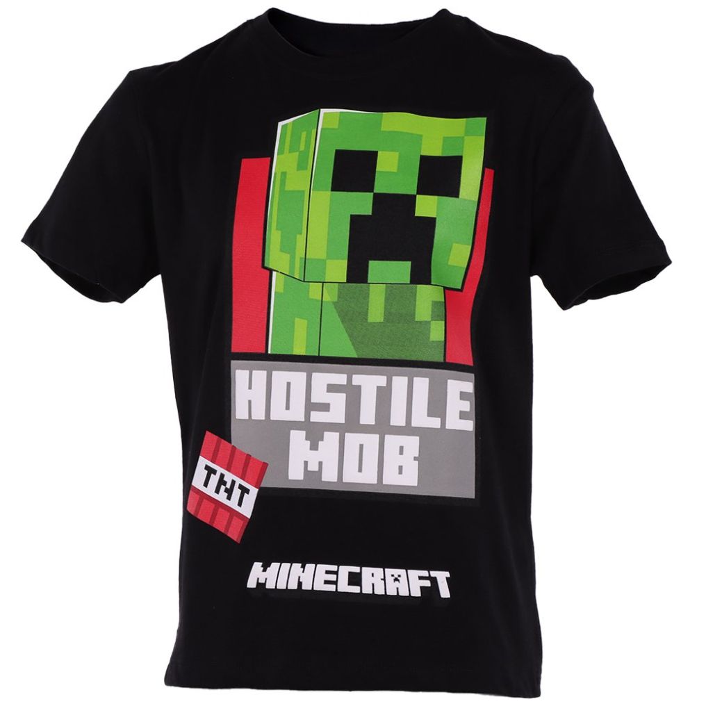 Playera Minecraft Manga Corta Color Negro para Niño