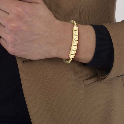 Pulsera Cubos Hombre Script 22 Acero Dorado