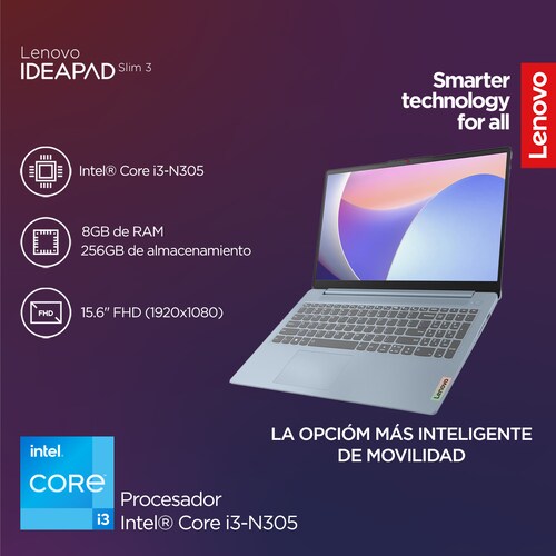Laptop Lenovo Ideapad Slim 3 15Ian8,15.6" Fhd Intel Core I3,8Gb Ram 256Gb Ssd