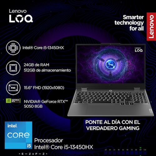 Laptop Gaming Lenovo Loq 15Irx10 15.6" Fhd Intel Core I5 24Gb Ram 512Gb Ssd Nvidia Geforce Rtx 5050 8 Gb 