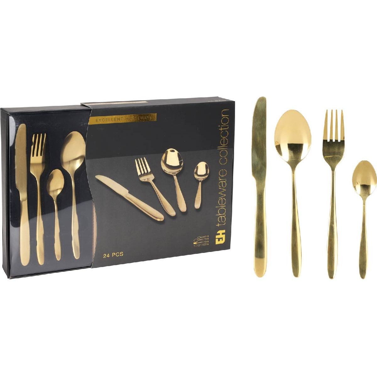 Set Cubiertos 24Pz Acero Dorado