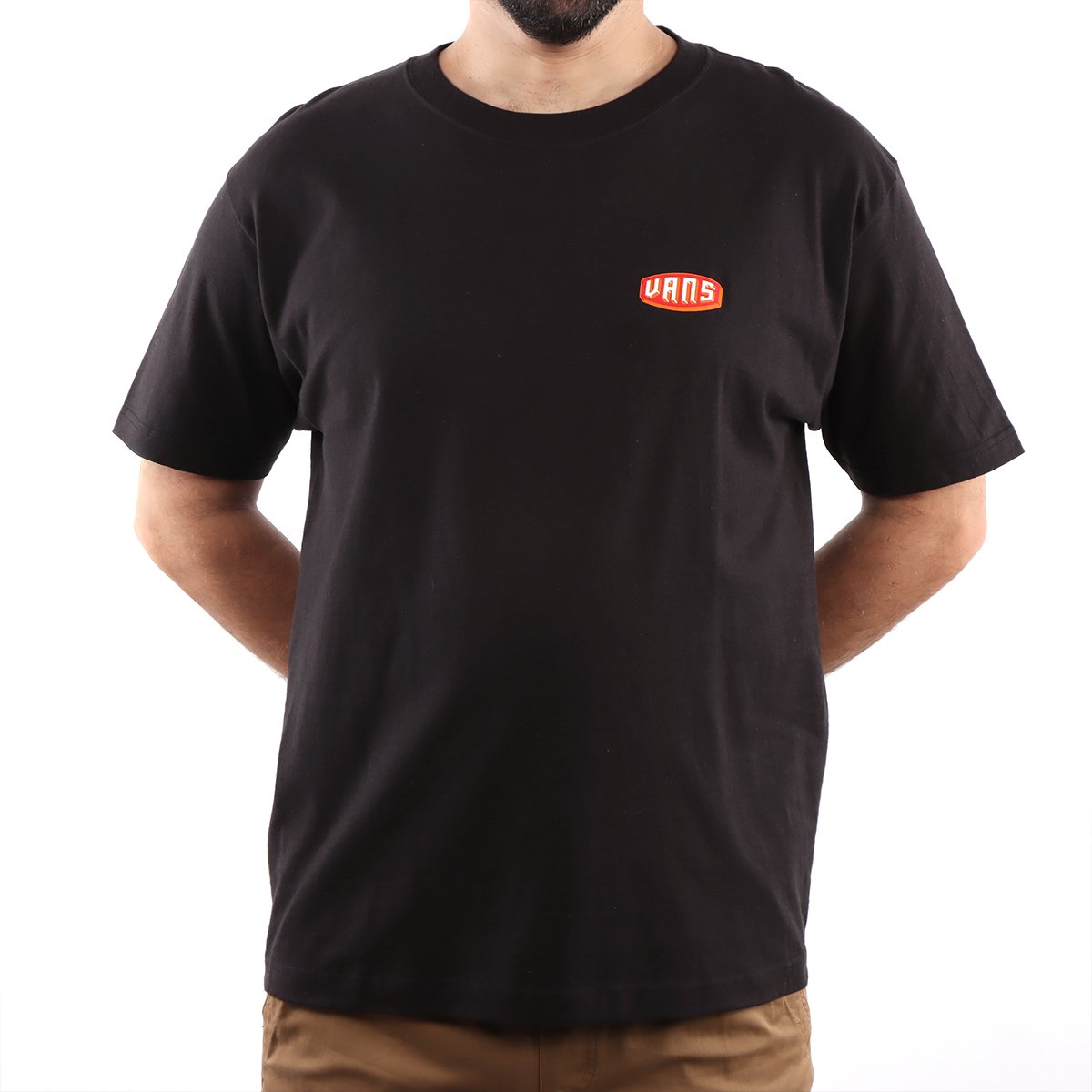 Playera Negra Manga Corta Logo Oval Rojo Vans para Hombre