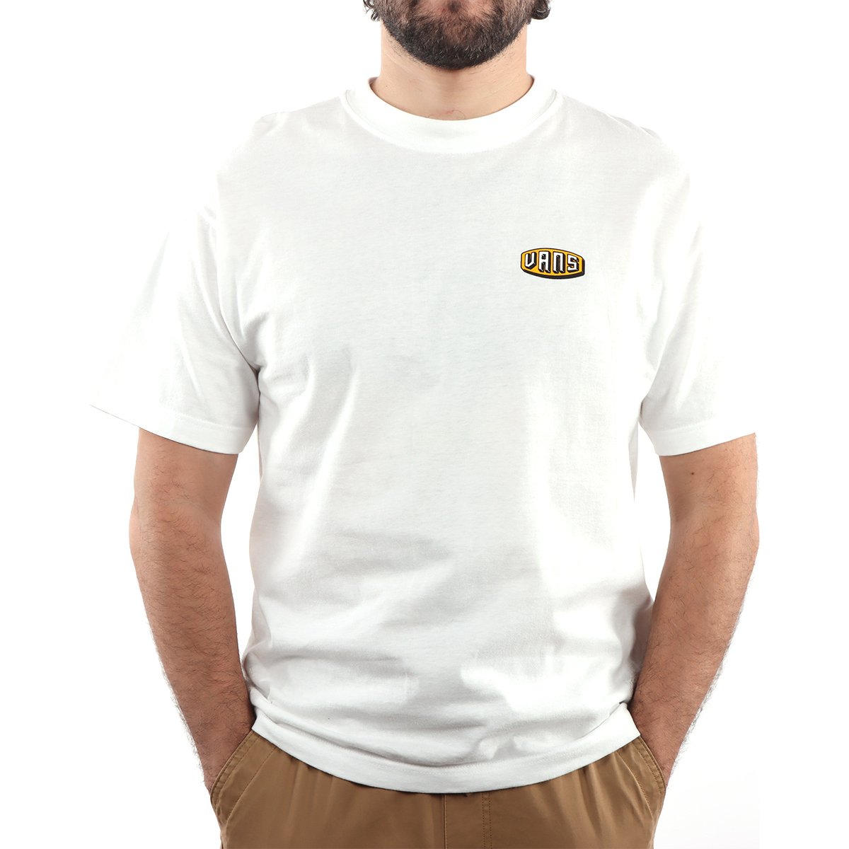 Playera Blanca Manga Corta Logo Oval Amarillo Vans para Hombre