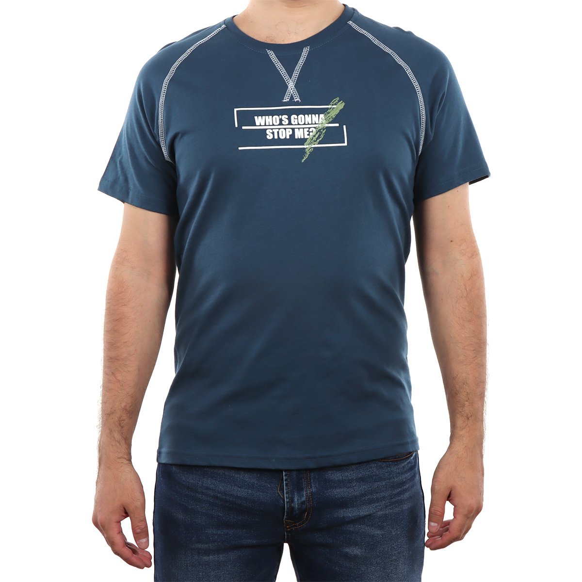 Playera Azul Manga Corta Who’S Gonna Stop Me Silver Plate para Hombre
