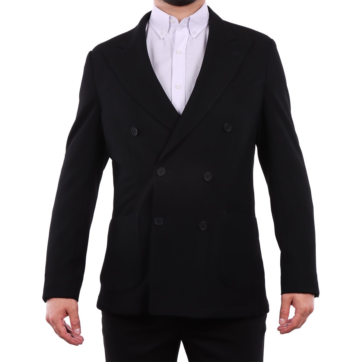 Saco Negro Cruzado con Botones Lmental para Hombre
