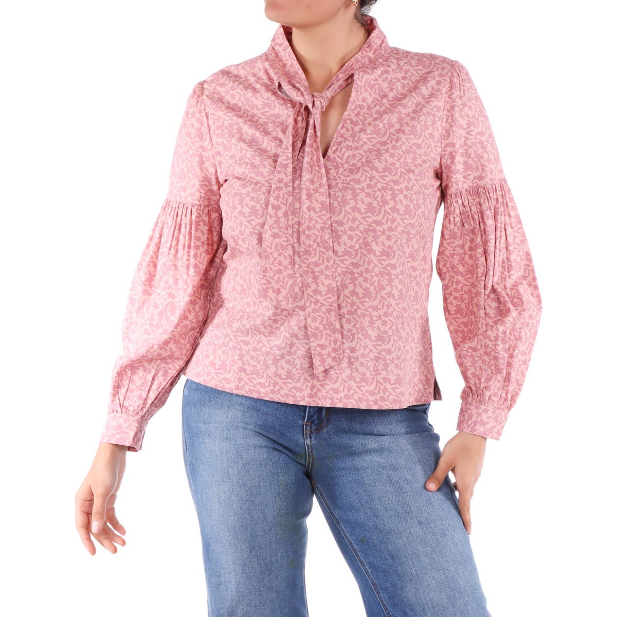 Blusa Estampada Cuello con Lazo y Mangas Abullonadas Life Styler para Mujer
