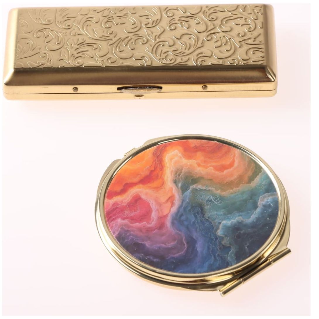 Set Espejo Compacto y Cigarrera Dorada Park Lane