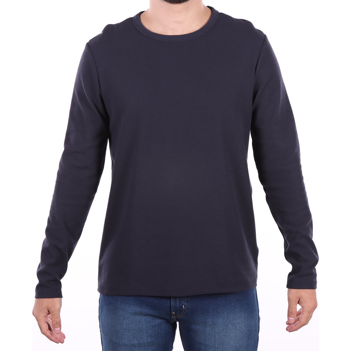 T-Shirt de Manga Larga Lisa con Cuello Redondo y Corte Clásico Bruno Magnani para Hombre