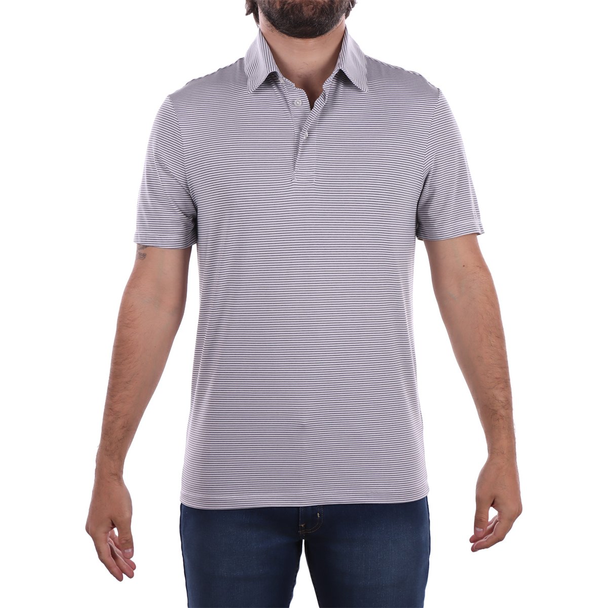 Playera Tipo Polo de Manga Corta con Diseño de Rayas Horizontales Bruno Magnani para Hombre
