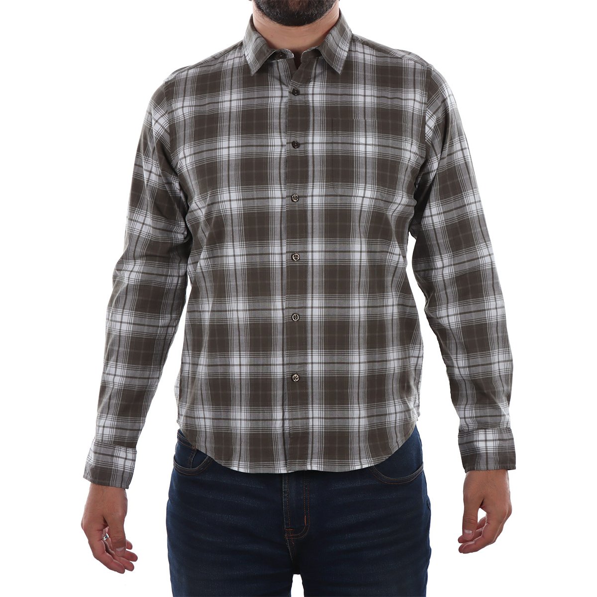 Camisa Cuadros Manga Larga Algodón Casual Fukka para Hombre
