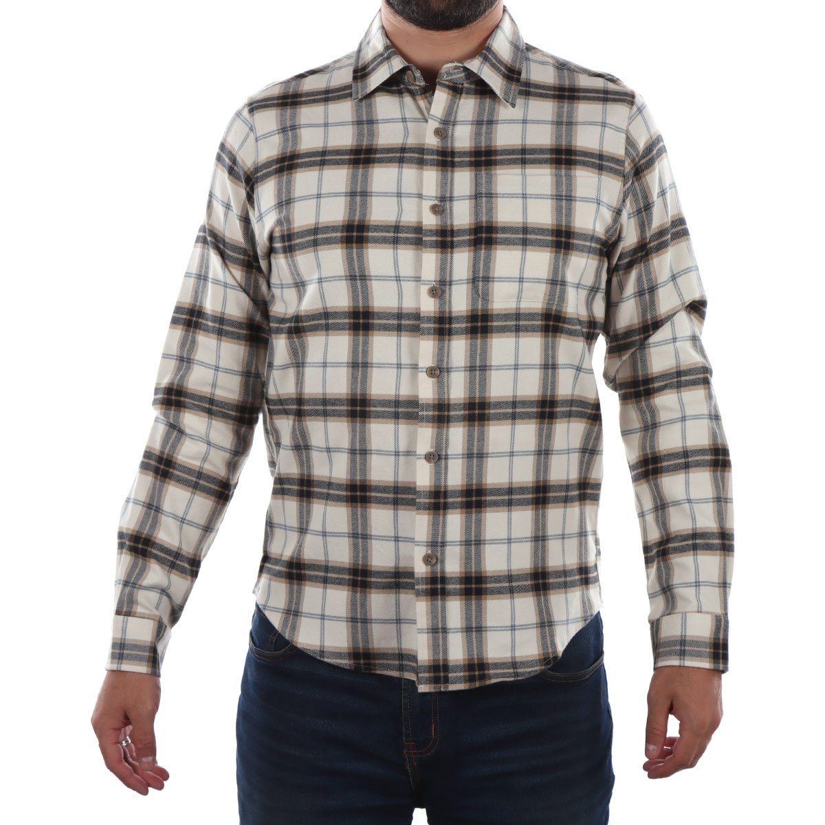 Camisa Cuadros Manga Larga Algodón Casual Fukka para Hombre