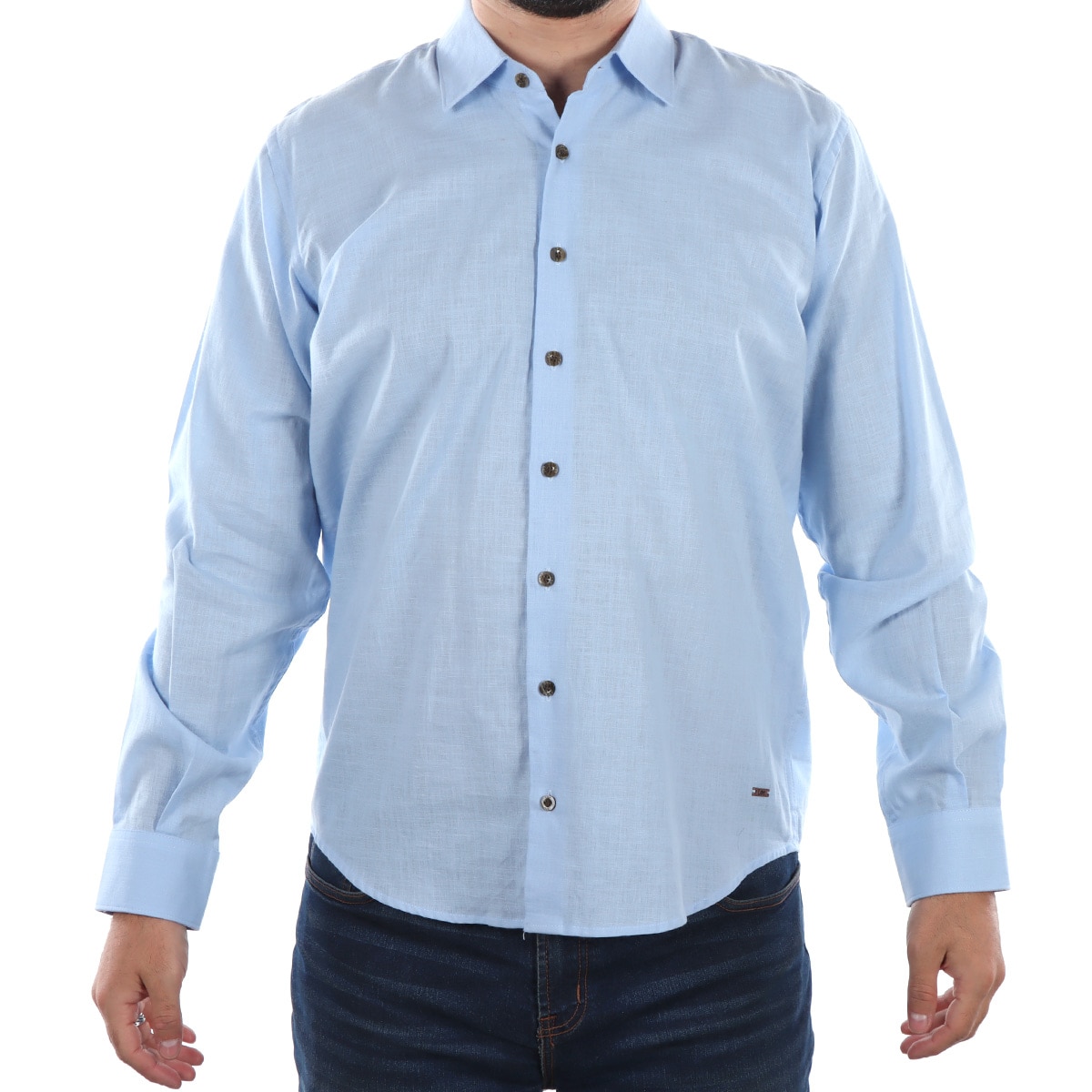 Camisa Slim Fit Manga Larga Algodón Lino Azul Lee para Hombre