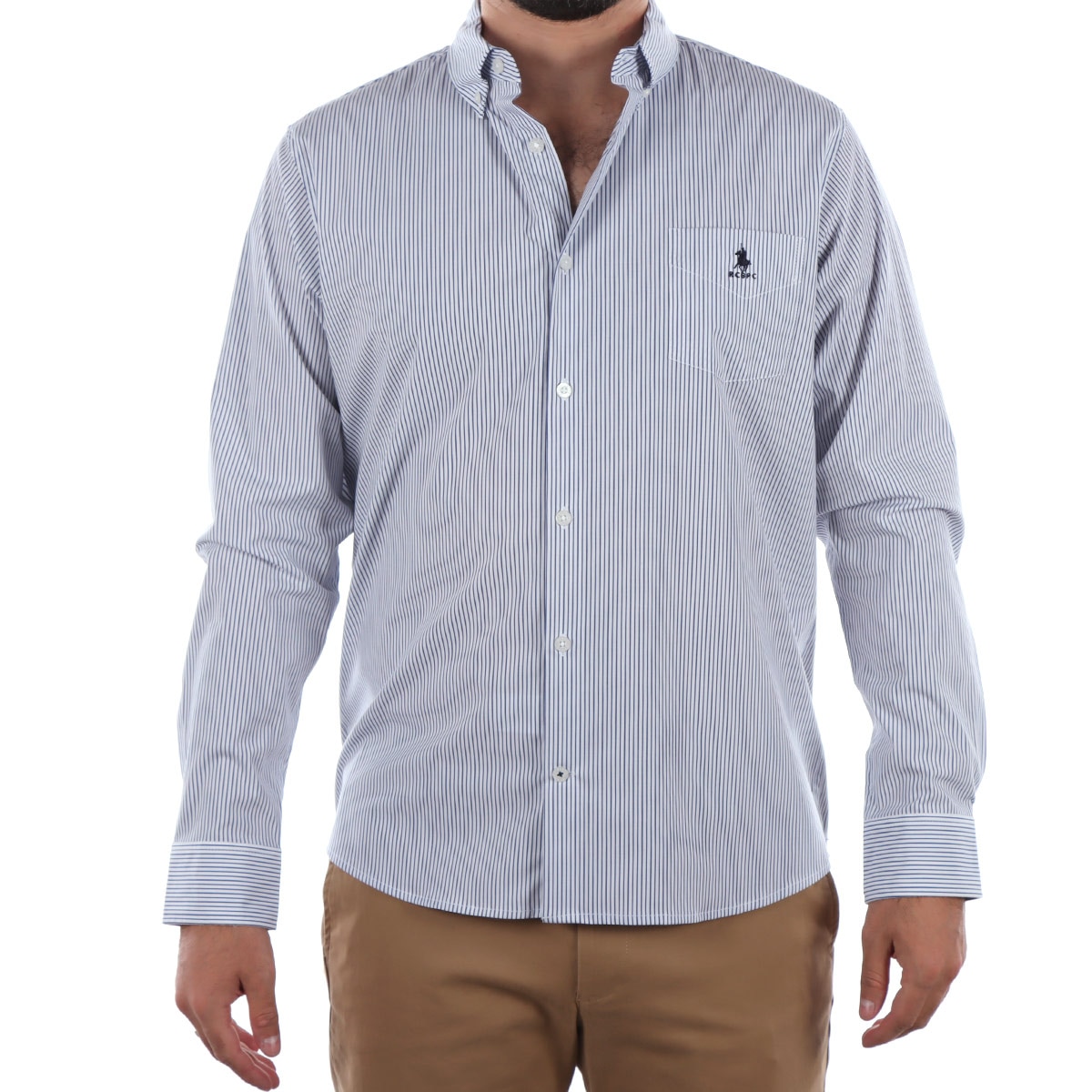 Camisa Hombre Polo Club Rayas Finas Cuello Button Down