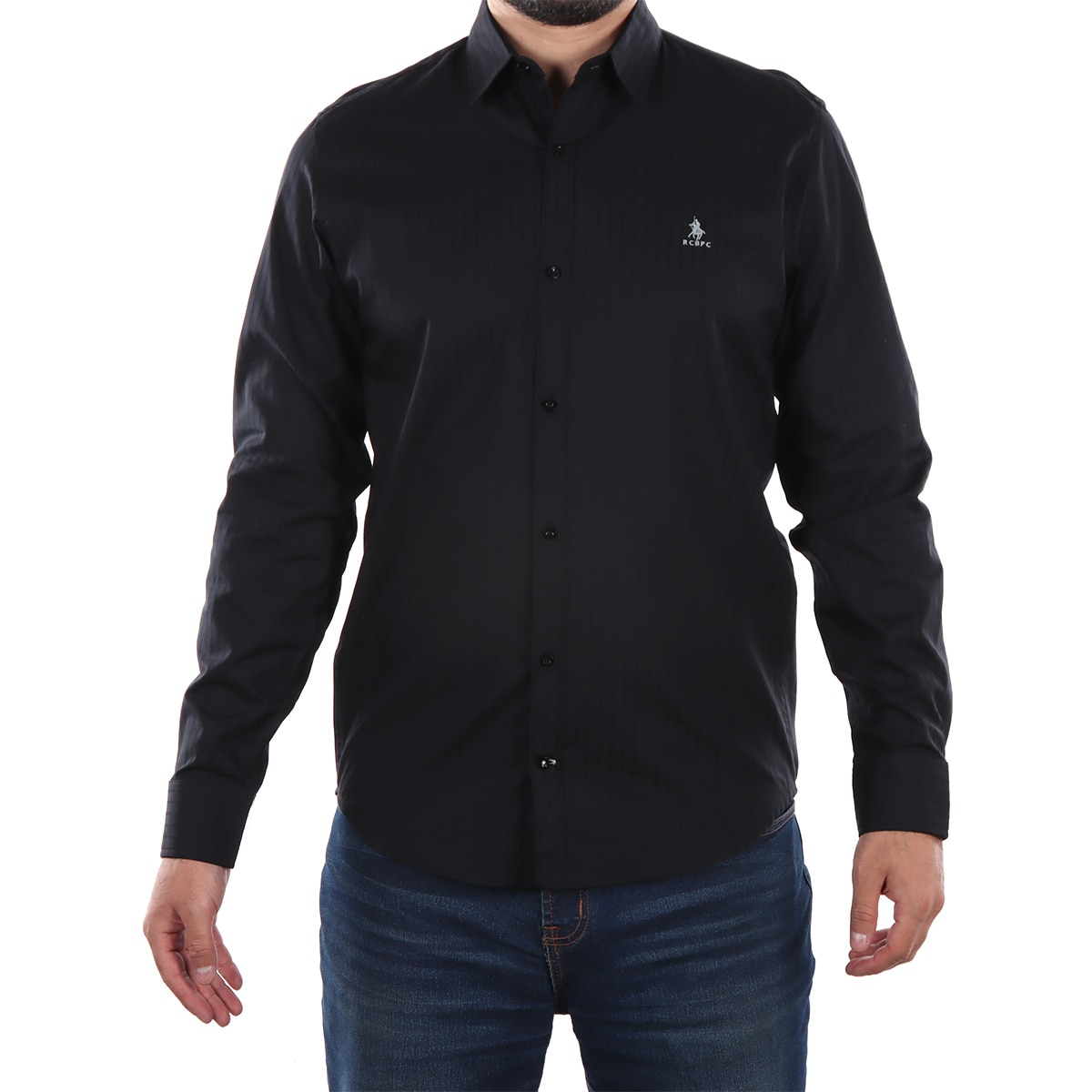 Camisa Slim Fit Manga Larga Negra Polo Club para Hombre