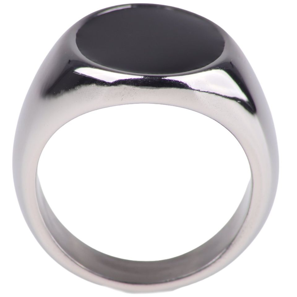 Anillo Level 26 Hombre Acero Inox Piedra Negra Redonda