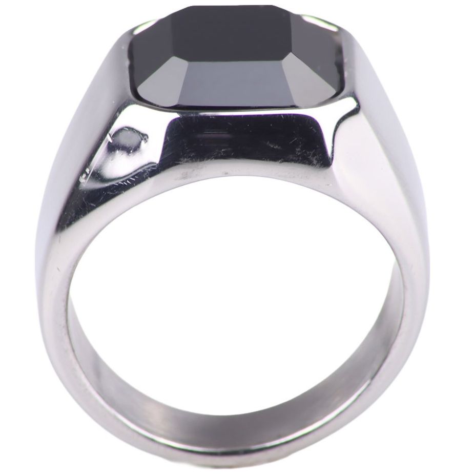 Anillo Hombre Level 26 Acero Inoxidable Piedra Negra