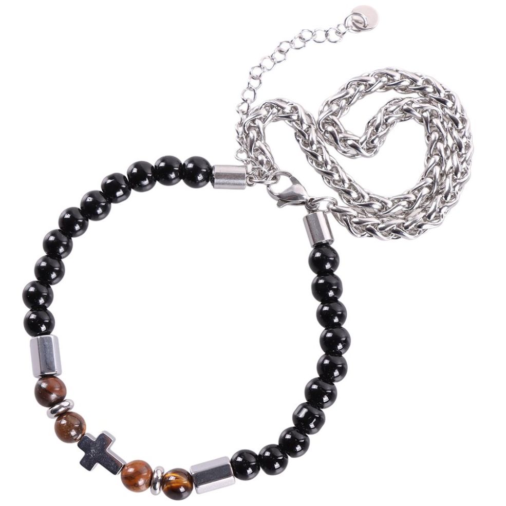 Pulsera Doble Ajustable Hombre Acero Inoxidable Cruz Level 26