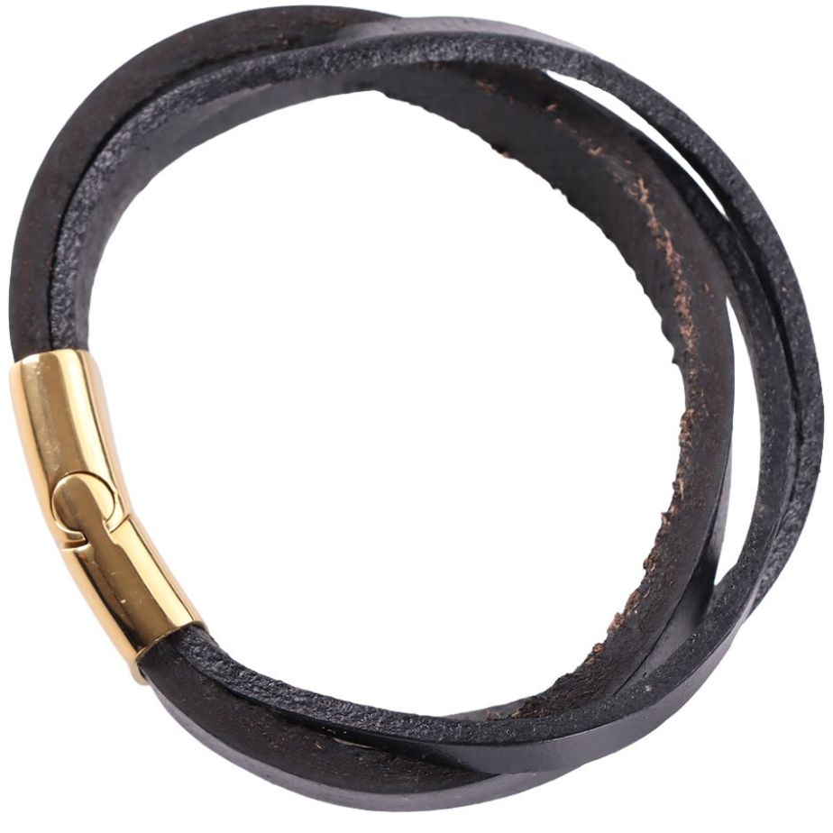 Brazalete Trenzado Vinipiel Hombre Broche Dorado Level 26