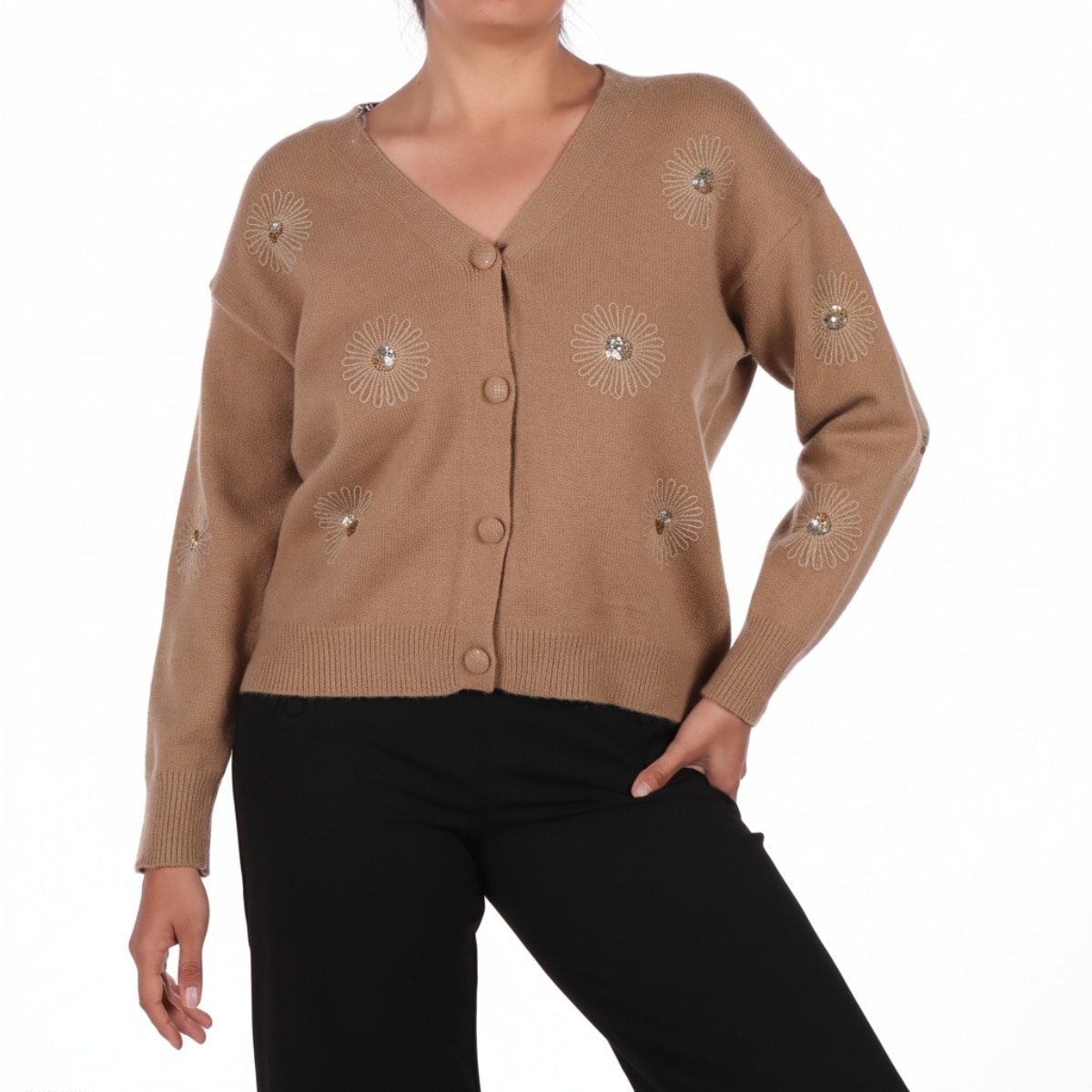 Suéter Cardigan Mujer Ann Miller con Botones y Pedrería