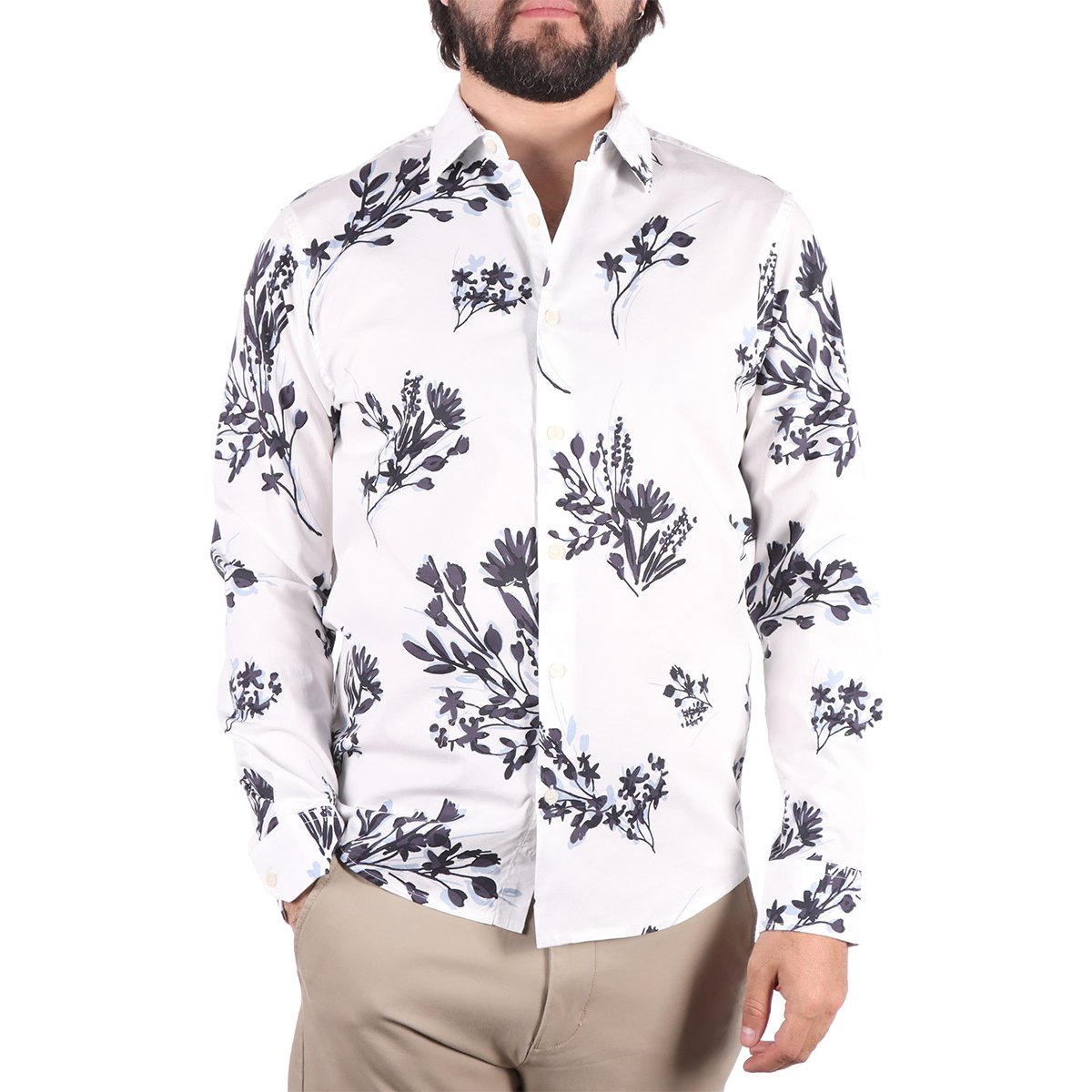 Camisa Manga Larga Estampado Flores Bruno Magnini Hombres