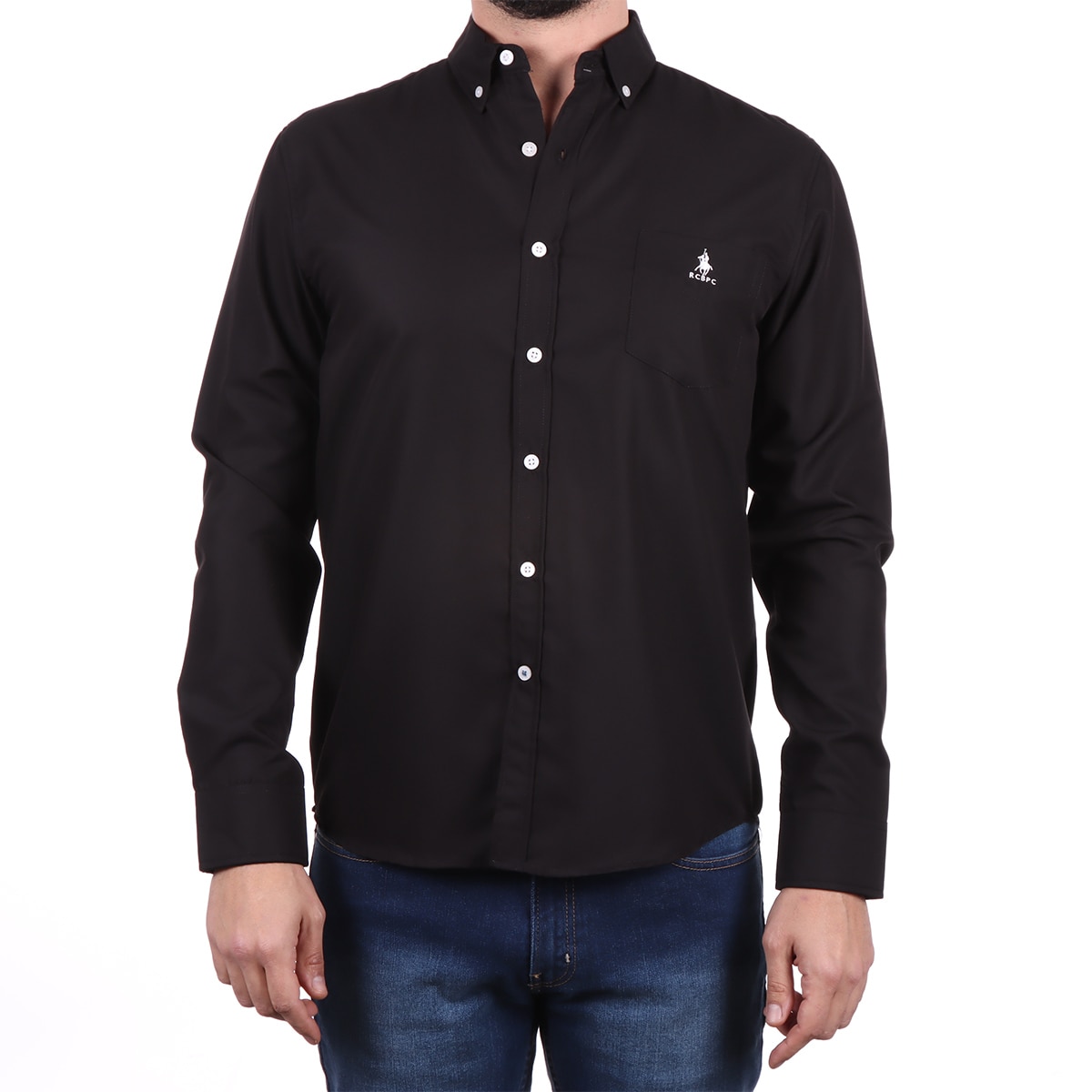 Camisa Lisa Manga Larga Elegante Polo Club para Hombre