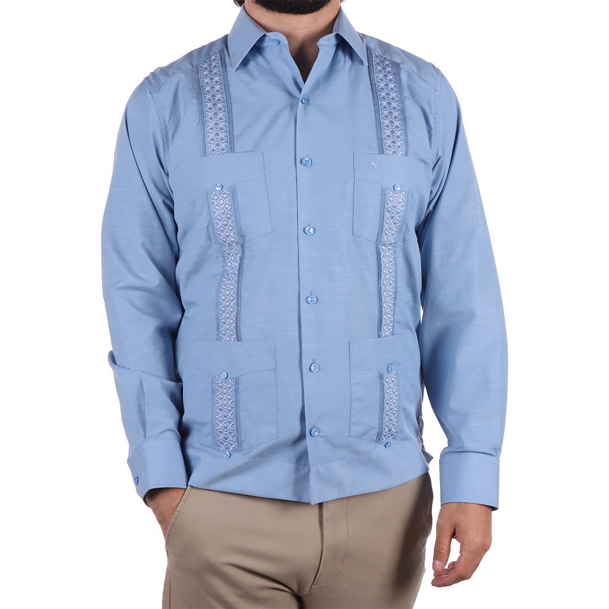 Guayabera Slim Fit Manga Larga Manchester para Hombre