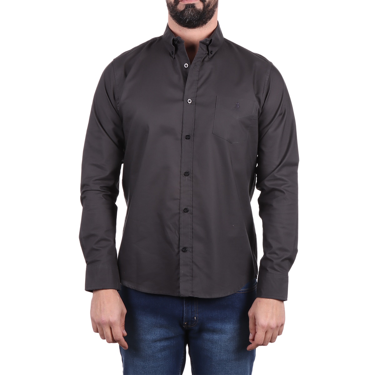 Camisa Lisa Manga Larga Algodón Club para Hombre