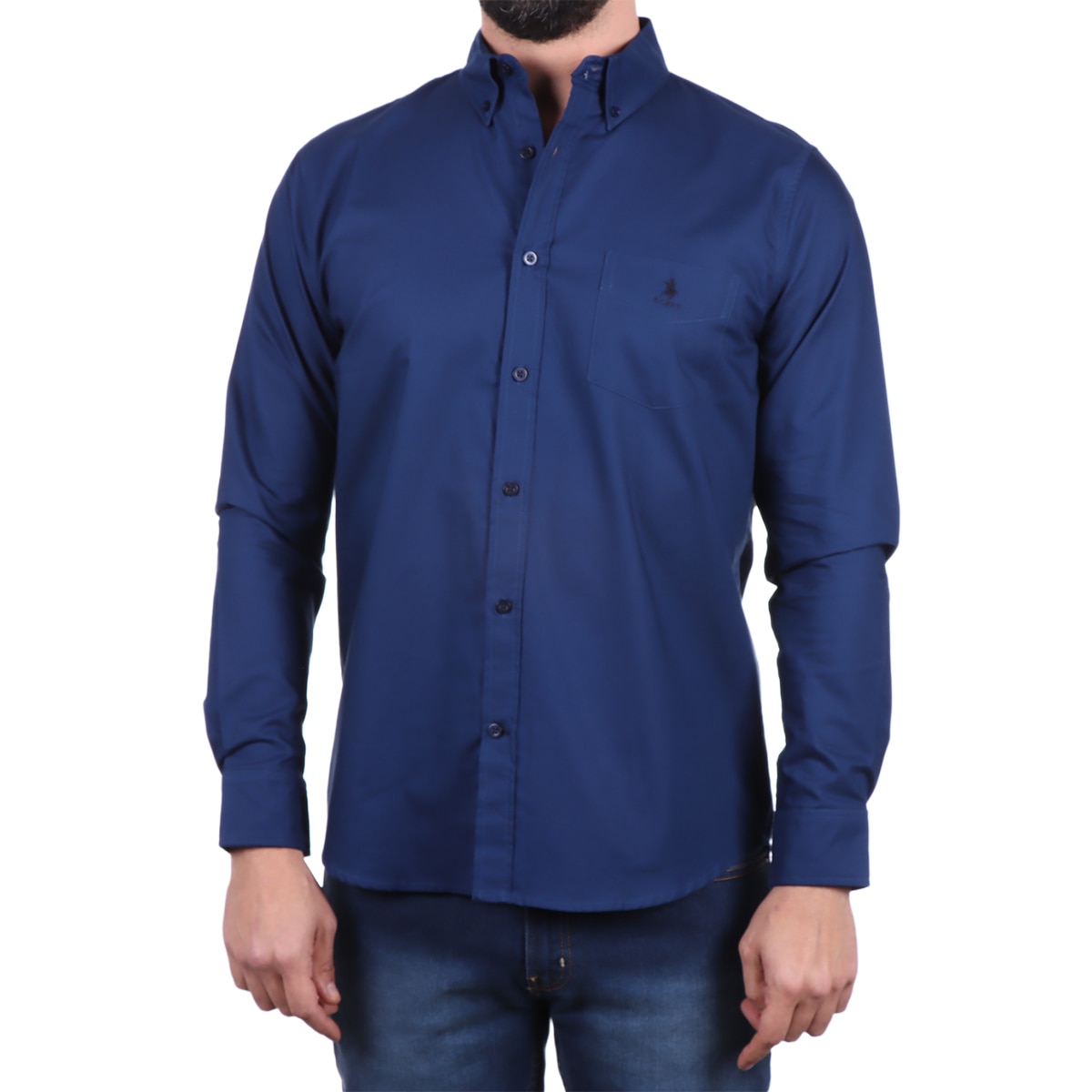 Camisa Lisa de Algodón Manga Larga Polo Club para Hombre