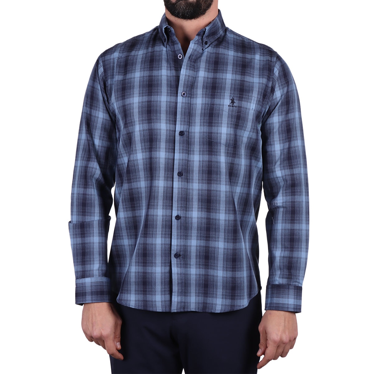 Camisa Manga Larga Cuadros Azul Polo Club para Hombre