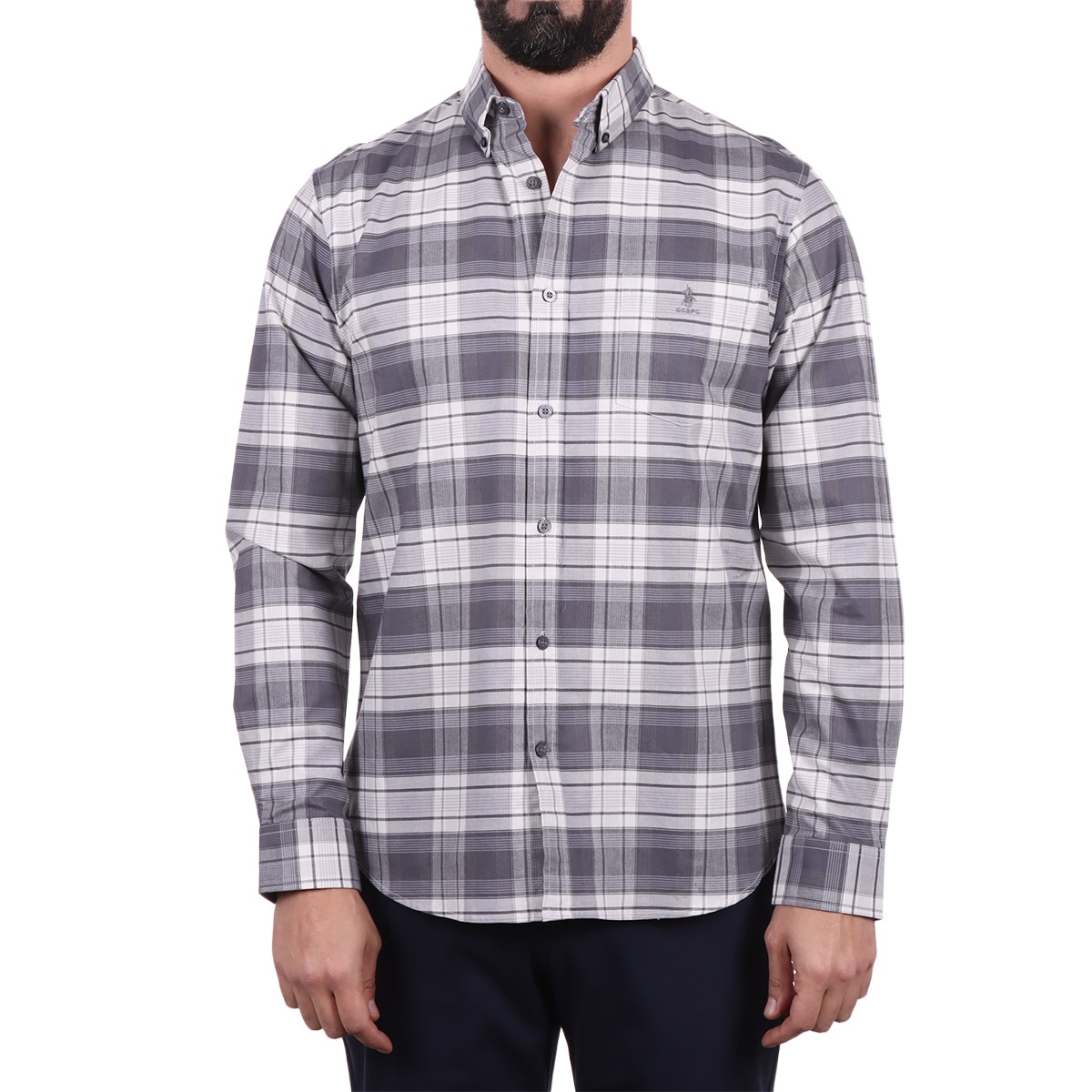 Camisa Cuadros Gris Manga Larga Polo Club para Hombre