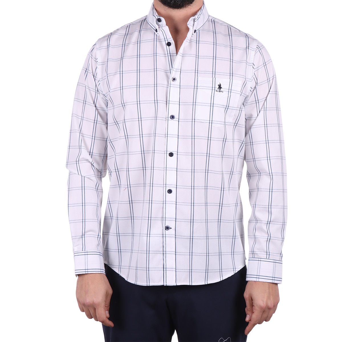 Camisa Cuadros Blanca Manga Larga Polo Club para Hombre