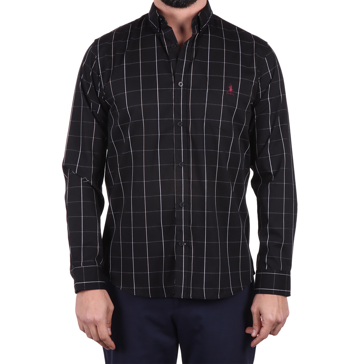 Camisa Cuadros Negros Líneas Blancas Polo Club para Hombre