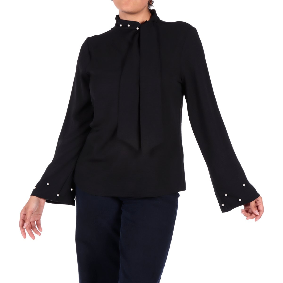 Blusa con Corbata y Perlas Orange Love para Mujer Petite