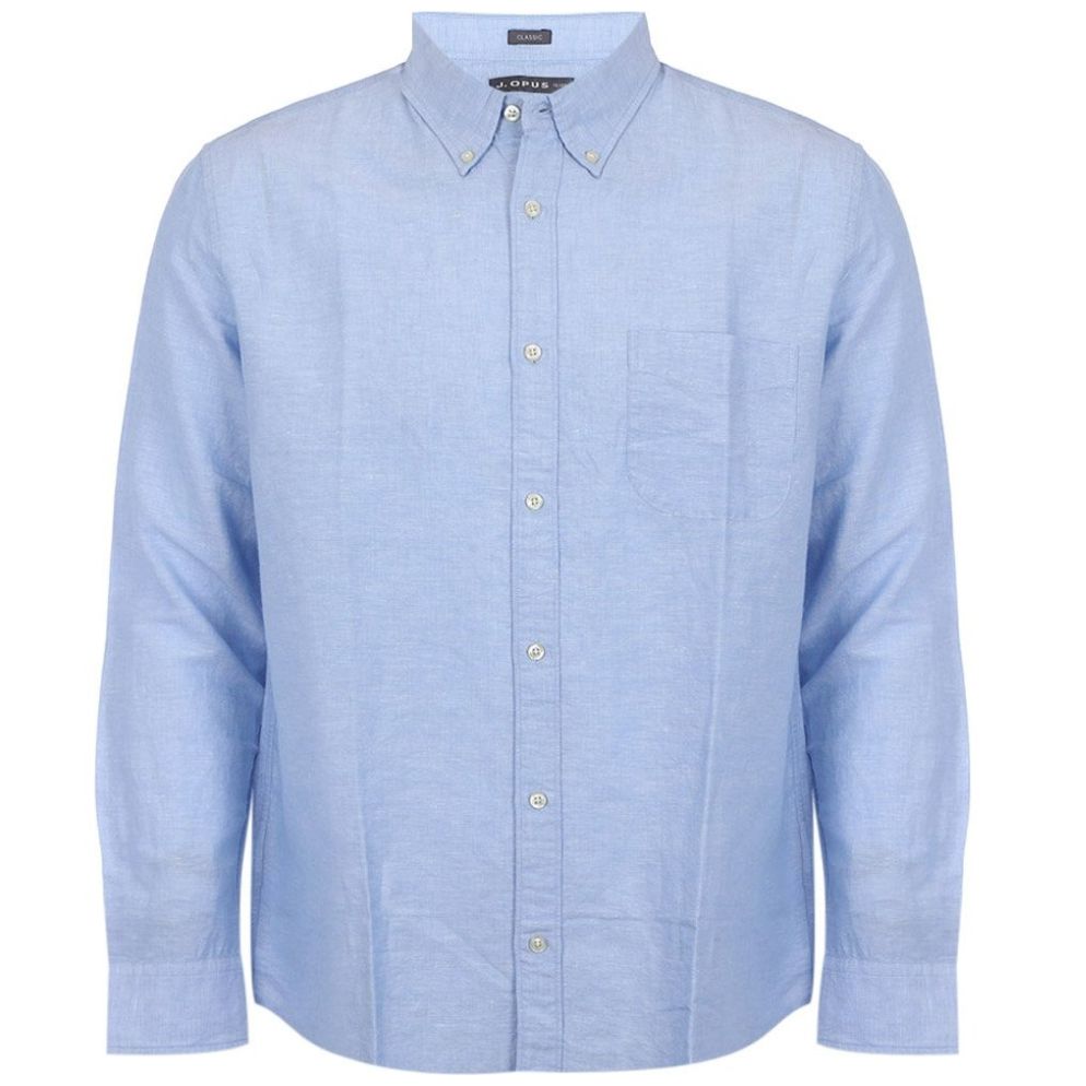 Camisa en Mezcla de Lino J. Opus Manga Larga para Hombre Plus
