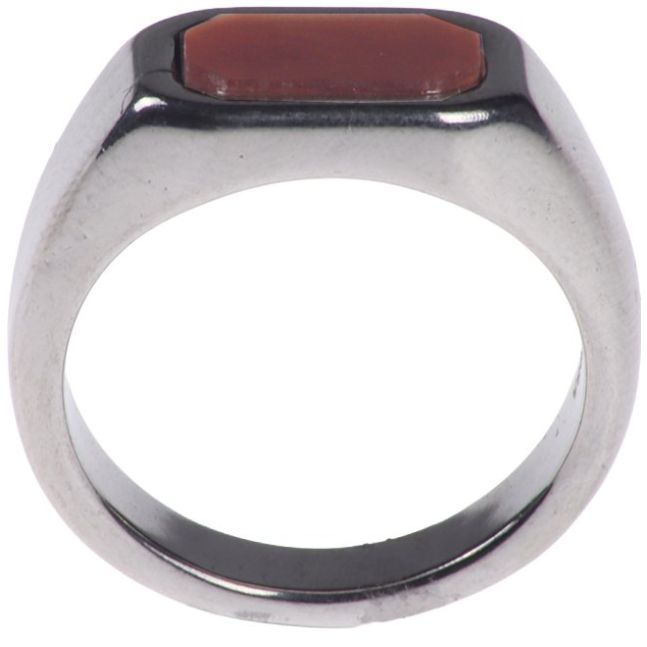Anillo Piedra Ámbar Metal Plateado Sarosa para Hombre
