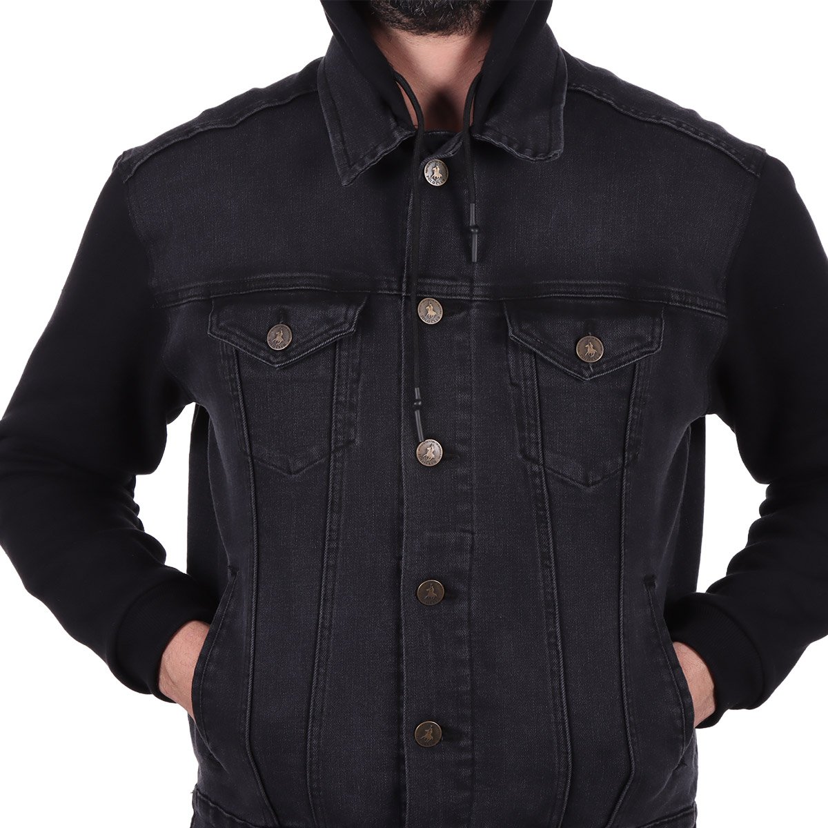 Chamarra Denim Negra con Capucha Royal Polo Club para Hombre