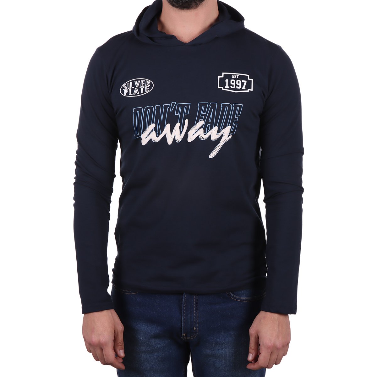 Playera Manga Larga con Capucha Silver Plate para Hombre