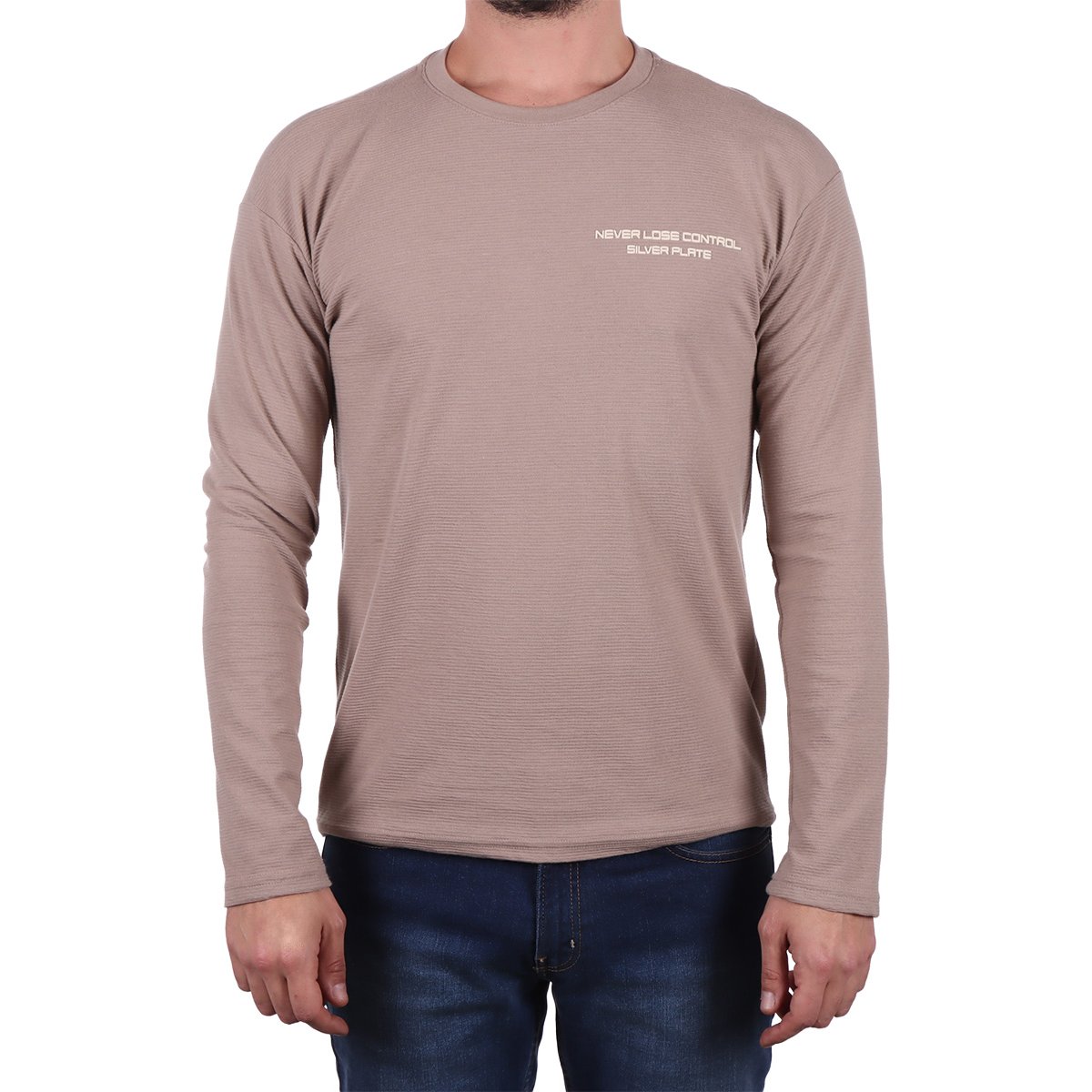 Playera Manga Larga Cuello Redondo Silver Plate para Hombre