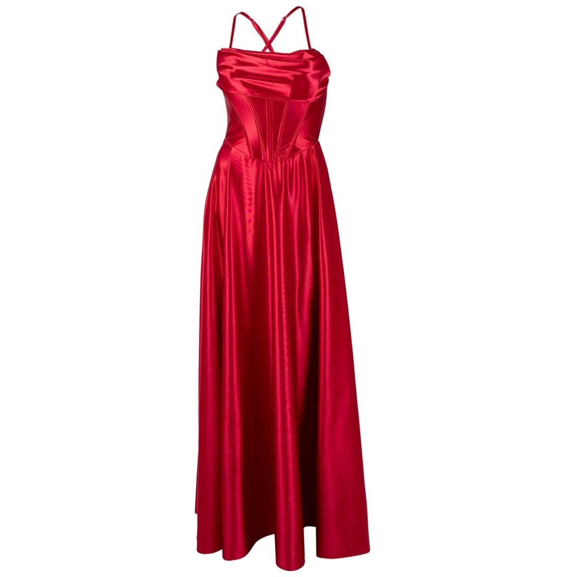 Irene Cabestro Largo Gasa Vestido Con Cintura Plisada Coral
