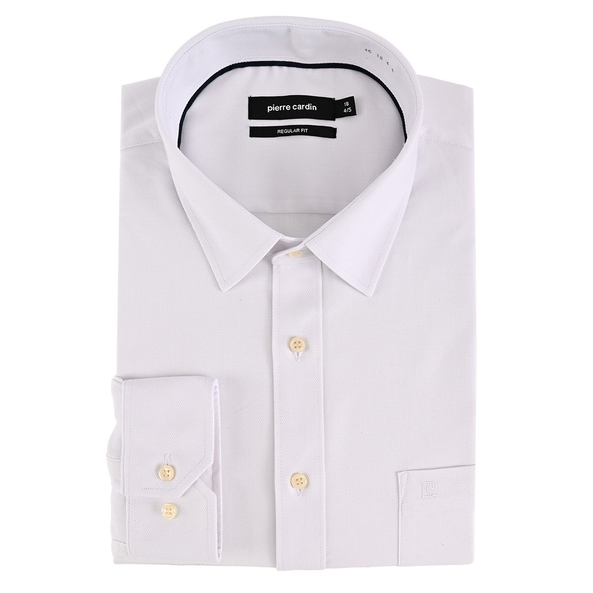 Camisa Falso Liso Blanca Pierre Cardin Manga Larga para Hombre Plus