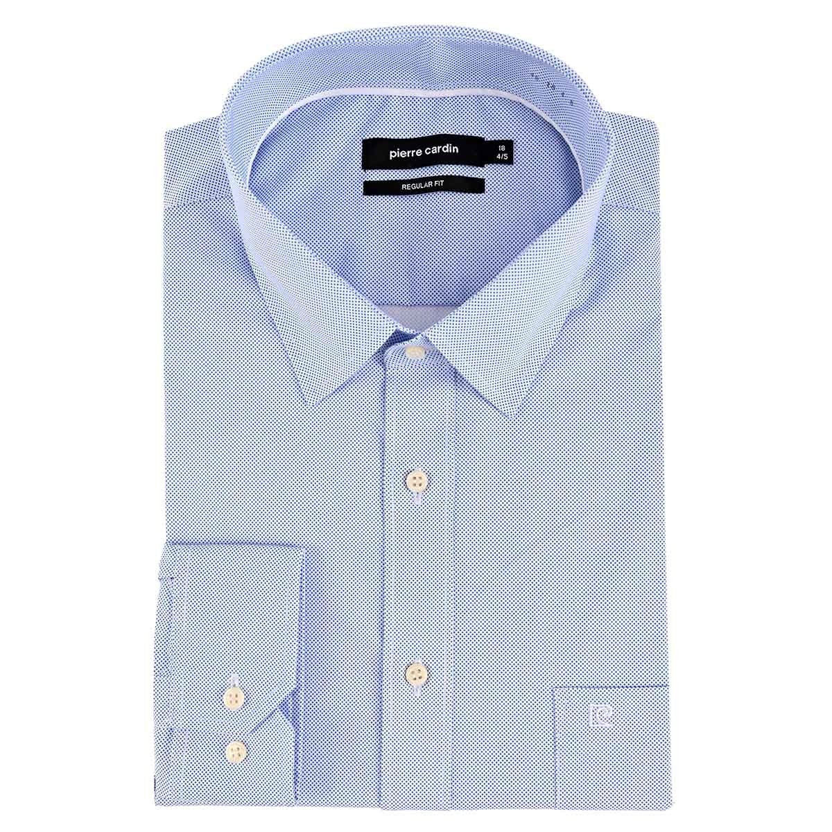 Camisa Falso Liso Azul Pierre Cardin Manga Larga para Hombre Plus