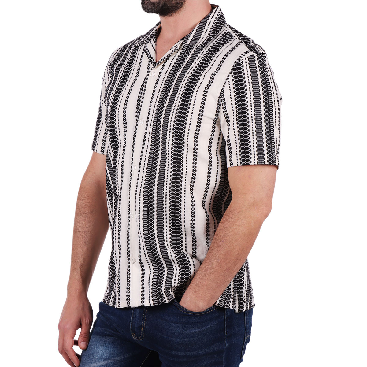 Camisa Manga Corta Jacquard Bruno Magnani para Hombre
