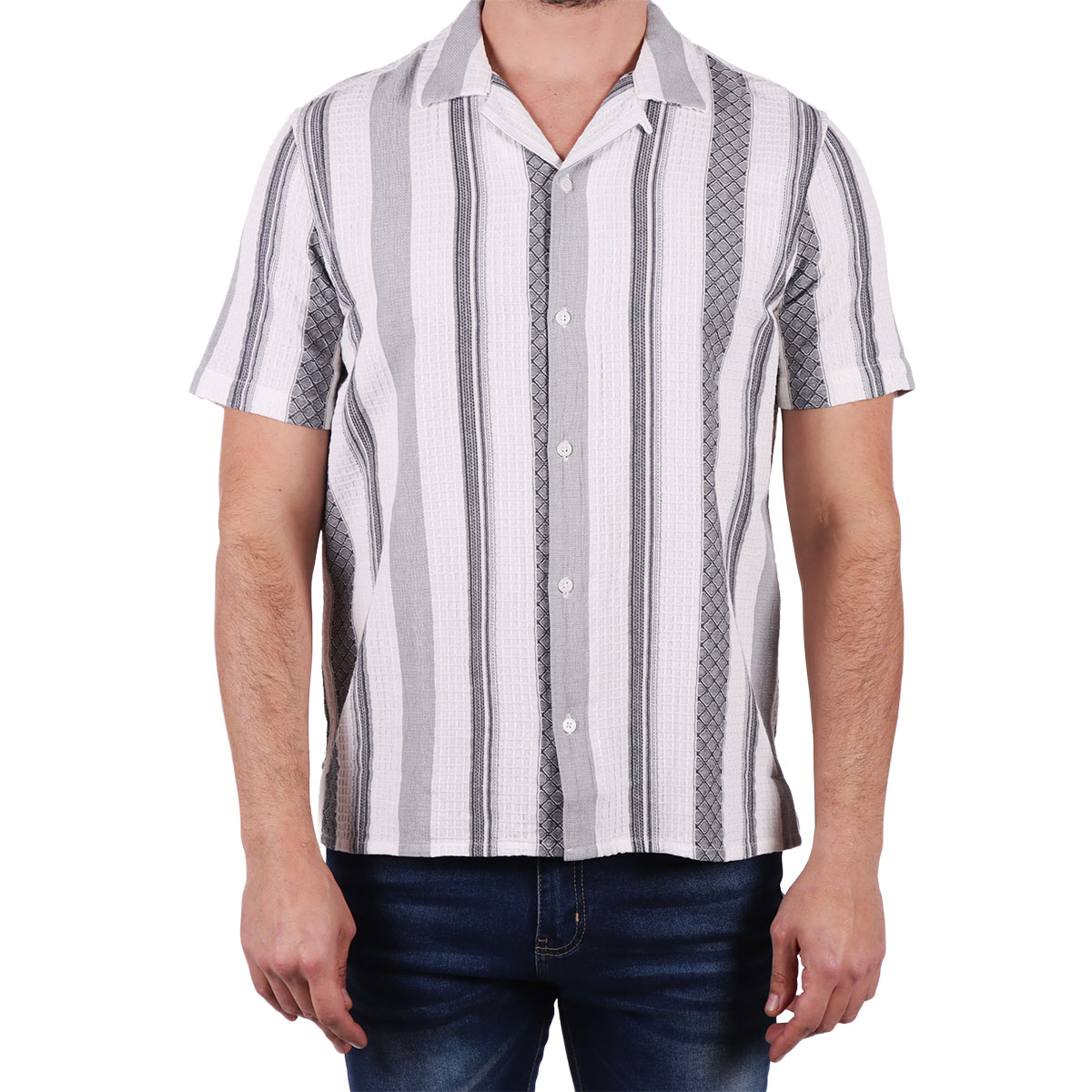 Camisa Manga Corta Rayas Jacquard Bruno Magnani para Hombre