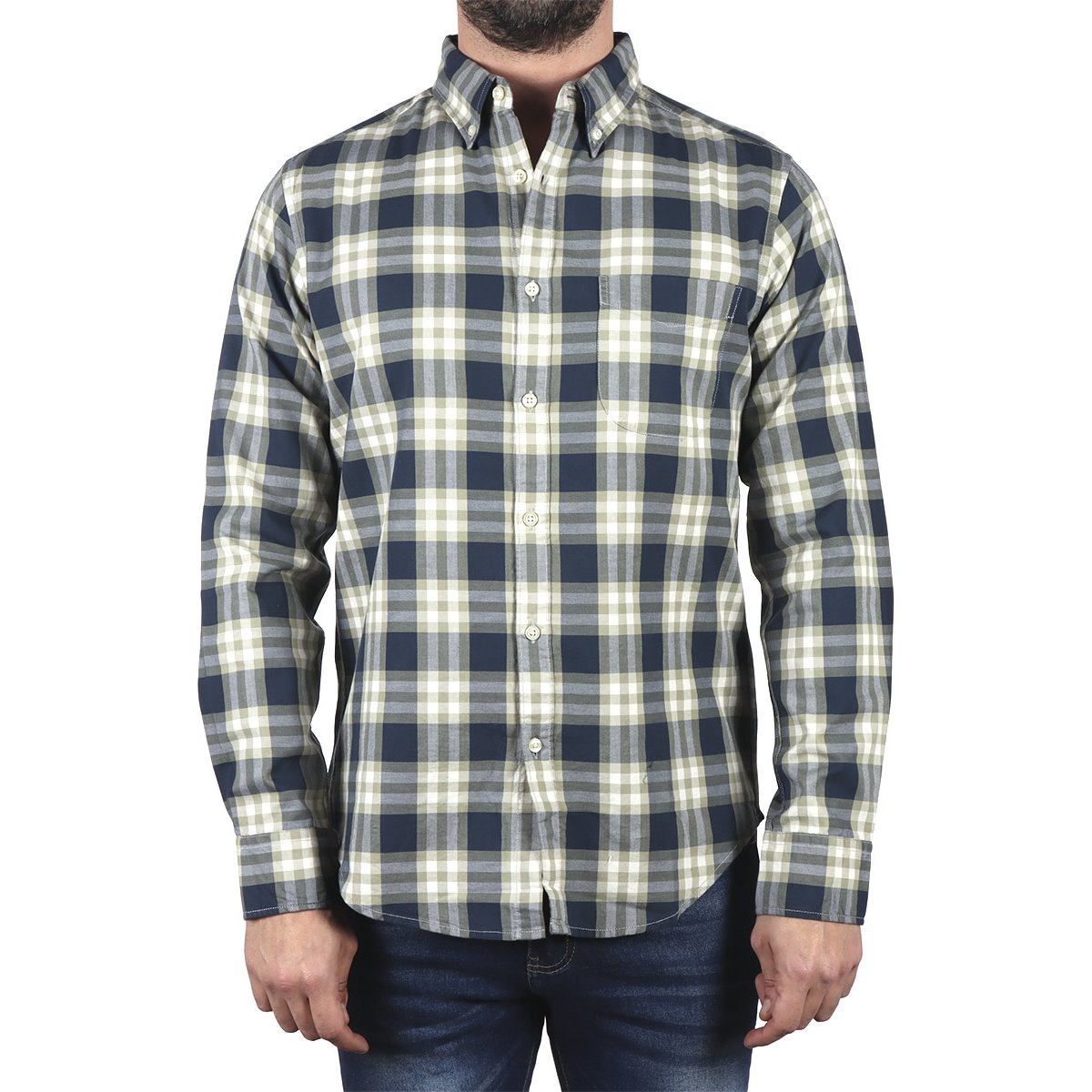 Camisa Manga Larga Cuadros Cuello Americano J.opus Hombre