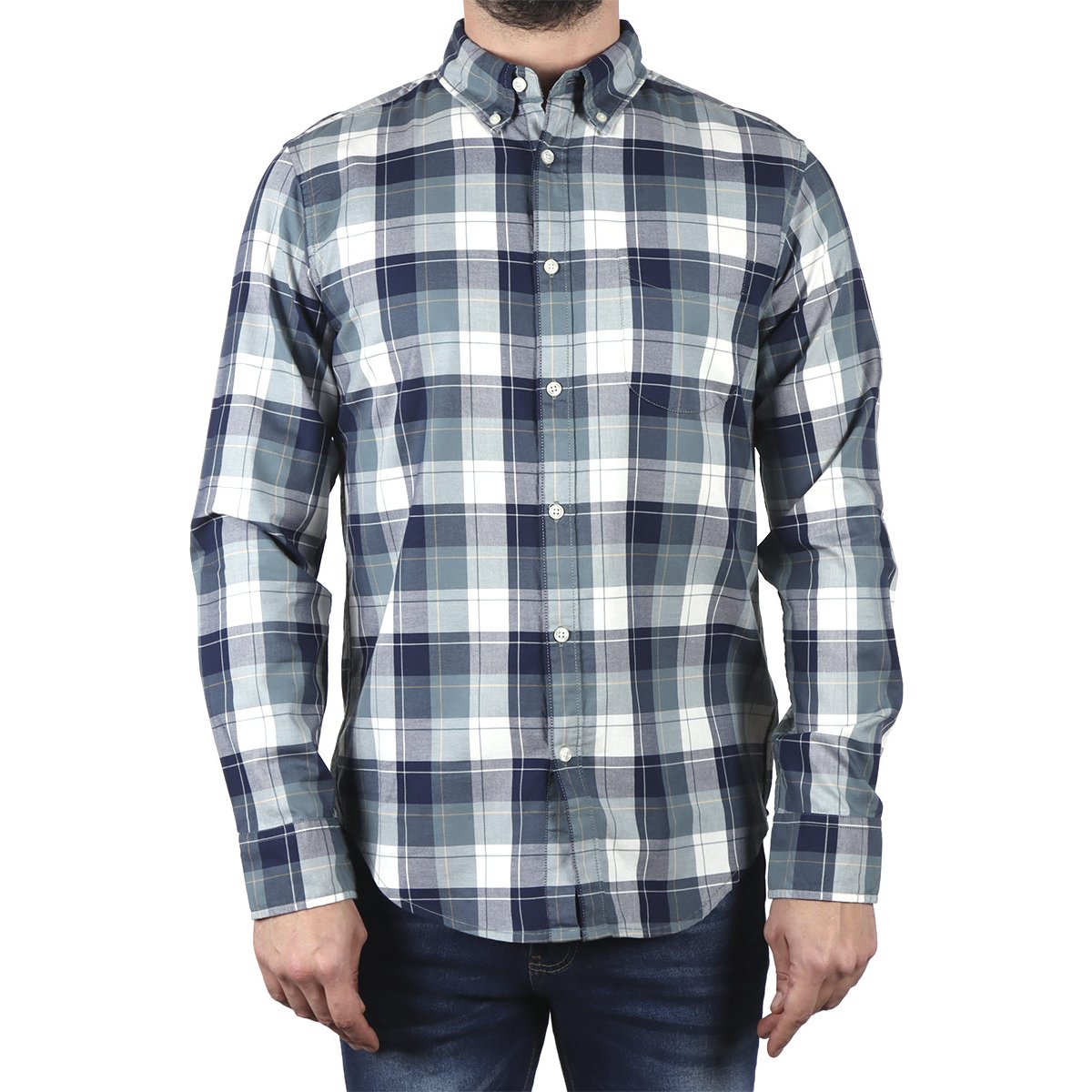 Camisa Cuadros Algodón y Cuello Americano J.opus para Hombre