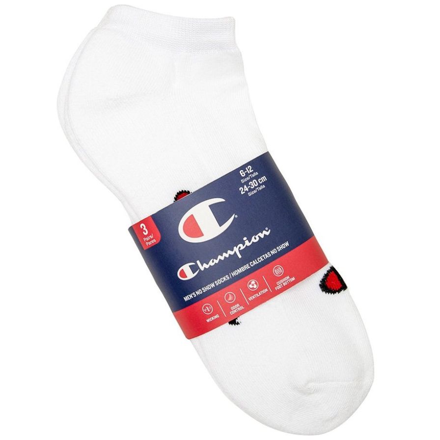 3 Pack Calcetas Tobilleras Blancas con Diseño Champion para Hombre