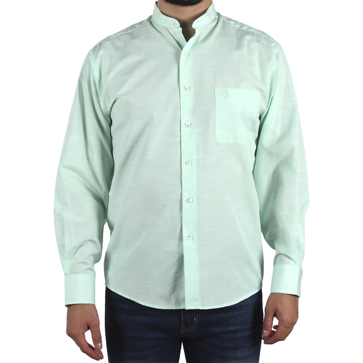 Camisa Cuello Mao Algodón Poliéster Manchester Hombre